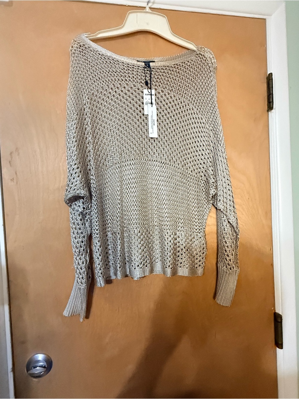 Express Open Knit Scoop Neck Sweater in Light Taupe